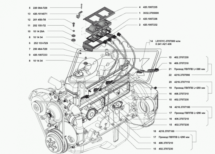 3032.3705000 Катушка зажигания с IP-разъемом Газель дв.ЗМЗ-40522 GAZ eng.ZMZ-405/ UAZ eng. UMZ-4216 ЗМЗ